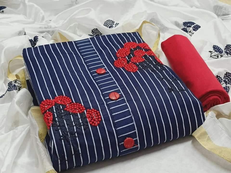 Exclusive Indian Cotton Three Piece - Dm-2144-Blue