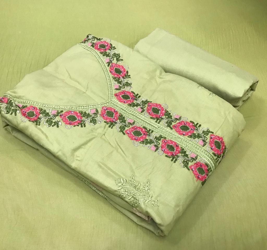  Attarctive And Exclusive Indian Unstitched Dress Material - Dm-2119-Pista